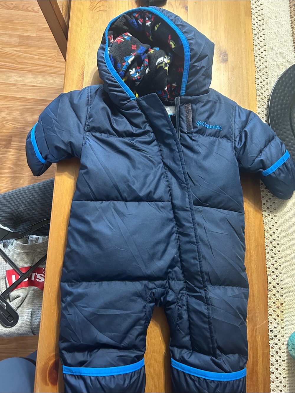 Columbia Navy Snowsuit with Bright Blue Trim
